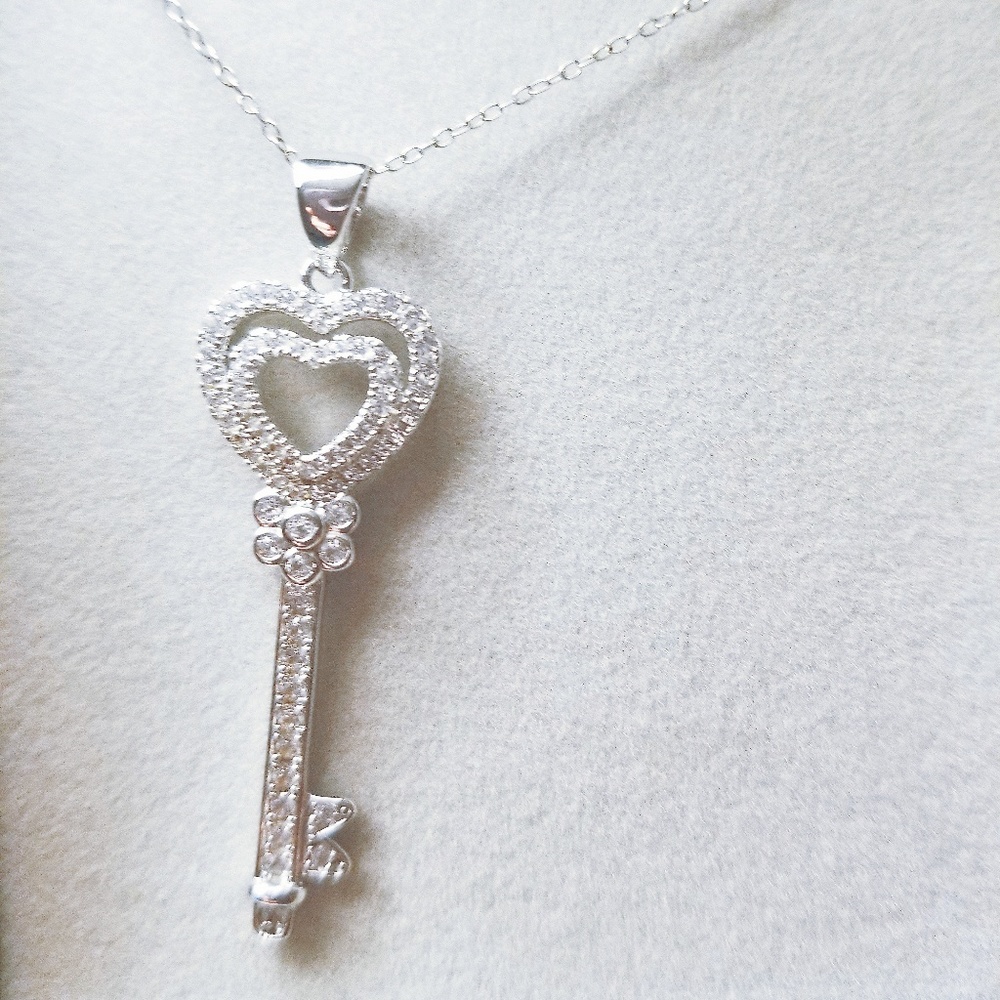 Zales White Sapphire Double Heart Pendant Necklace